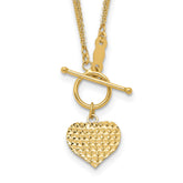 14k Polished Diamond-cut Heart with 3-Strand Chain 18 inch Toggle Necklace