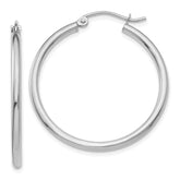 14k White Gold 2x30mm Polished Tube Hoop Earrings