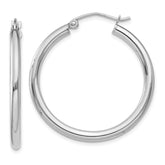 14K White Gold 2.5x30mm Polished Round Tube Hoop Earrings