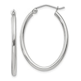 14k White Gold 2x30mm Polished Oval Tube Hoop Earrings