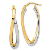 14k Two Tone Polished Oval Double Hoops