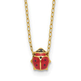 14k Polished Red and Black Enameled Ladybug 17 inch Necklace Plus 1 inch Extender