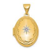 14k Polished Diamond Star Scalloped Border 13mm Oval Locket