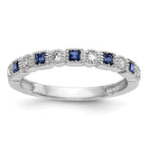 14k White Gold 1/10 carat Diamond and Blue Princess Sapphire Complete Band