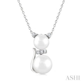 6&7 MM Cultured Pearl and 1/20 Ctw Single Cut Diamond Cat Shape Petite Fashion Pendant With Chain in 10K White Gold