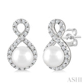 5 MM Cultured Pearls and 1/5 Ctw Single Cut Diamond Petite Earrings 10K White Gold