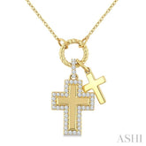 1/5 Ctw Cross Charm Round Cut Diamond Fashion Pendant With Chain in 10K Yellow Gold
