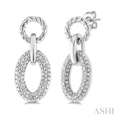 1/10 Ctw Single Cut Diamond Bold Oval Shape Rope Link Earrings in Sterling Silver