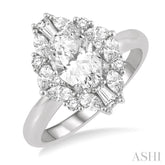 5/8 Ctw Marquise Shape Oval, Baguette and Round Cut Diamond Semi-Mount Engagement Ring in 14K White Gold