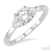 3/4 Ctw Round and Triangle Cut Diamond Ladies Engagement Ring with 1/2 Ct Round Cut Center Stone in 14K White Gold