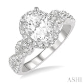 1/2 Ctw Twisted Shank Oval Shape Semi-Mount Round Cut Diamond Engagement Ring in 14K White Gold