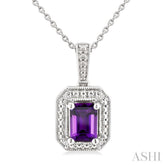7X5 MM Octagon Shape Amethyst and 1/50 Ctw Round Cut Diamond Semi-precious Pendant With Chain in Sterling Silver