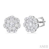 3/4 Ctw Flower Pattern Round Cut Diamond Fashion Stud Earrings in 14K White Gold