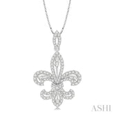 7/8 Ctw Round Cut Diamond Fleur De Lis Diamond Pendant in 14K White Gold with Chain
