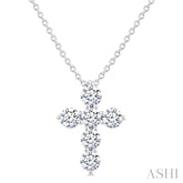 1/2 Ctw Round Cut Diamond Christian Cross 6-Stone Fashion Pendant With Chain in 14K White Gold