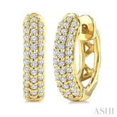 1/2 Ctw Triple Row Round Cut Diamond Fashion Huggies in 14K Yellow Gold