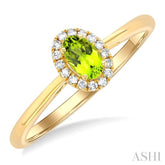 5x3 MM Oval Shape Peridot and 1/20 Ctw Round Cut Diamond Halo Semi-Precious Ring in 10K Yellow Gold