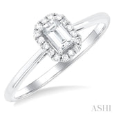 5x3 MM Octagonal Shape White Topaz and 1/20 Ctw Single Cut Diamond Halo Semi-Precious Ring in 10K White Gold