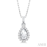 5x3 MM Pear Shape White Topaz and 1/20 Ctw Round Cut Diamond Halo Semi-Precious Pendant with Chain in 10K White Gold