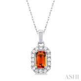 5x3 MM Octagonal Shape Citrine and 1/20 Ctw Round Cut Diamond Halo Semi-Precious Pendant with Chain in 10K White Gold