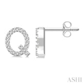 1/8 Ctw Initial 'Q' Round Cut Diamond Earrings in 10K White Gold