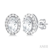 5x3 MM Oval Shape White Topaz and 1/8 Ctw Round Cut Diamond Halo Semi-Precious Stud Earrings in 10K White Gold
