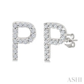 1/10 Ctw Initial 'P' Round Cut Diamond Earrings in 10K White Gold