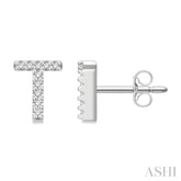 1/10 Ctw Initial 'T' Round Cut Diamond Earrings in 10K White Gold
