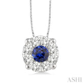 3.8 MM Round Cut Sapphire and 1/3 Ctw Lovebright Precious Pendant in 14K White Gold with Chain