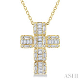 1/2 Ctw Fusion Baguette and Round Cut Diamond Cross Fashion Pendant With Chain in 14K Yellow Gold