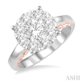 1 1/2 Ctw Lovebright Diamond Cluster Ring in 14K White and Rose Gold