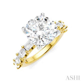 1 1/3 Ctw Round Shape Emerald and Round Cut Diamond Semi-Mount Engagement Ring in 14K Yellow and White Gold