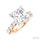 1 3/8 Ctw Princess Shape Emerald and Round Cut Diamond Semi-Mount Engagement Ring in 14K Rose and White Gold