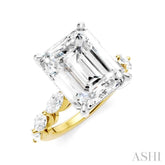 1 Ctw Emerald Shape Marquise and Round Cut Diamond Semi-Mount Engagement Ring in 14K Yellow and White Gold