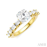 7/8 Ctw Round Shape Emerald and Round Cut Diamond Semi-Mount Engagement Ring in 14K Yellow and White Gold