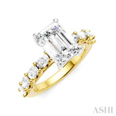 7/8 Ctw Emerald Shape Oval and Round Cut Diamond Semi-Mount Engagement Ring in 14K Yellow and White Gold