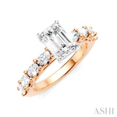 7/8 Ctw Emerald Shape Oval and Round Cut Diamond Semi-Mount Engagement Ring in 14K Rose and White Gold