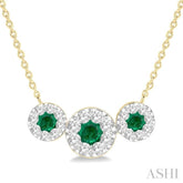 3.80 MM & 3 MM Round Shape Emerald and 5/8 Ctw Round Cut Diamond Past Present & Future Precious Lovebright Necklace in 14K Yellow and White Gold