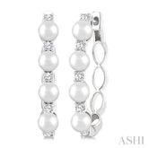 1/4 Ctw 4MM White Pearl and Round Cut Diamond Fashion Hoop Earring in 14K White Gold
