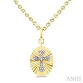 1/10 Ctw Templar Cross Round Cut Diamond Fluted Oval Medallion Pendant With Chain in Yellow Gold Vermeil