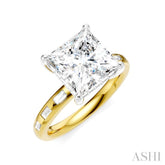 1/3 Ctw Princess Shape Baguette and Round Cut Diamond Semi-Mount Engagement Ring in 14K Yellow and White Gold