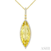 22X8 MM Marquise Shape Lemon Quartz and 1/4 Ctw Round Cut Diamond Semi-Precious Pendant With Chain in 14K Yellow Gold