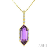 16X6 MM Hexagon Shape Amethyst and 1/10 Ctw Round Cut Diamond Semi-Precious Pendant With Chain in 10K Yellow Gold