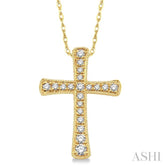 1/6 ctw Round Cut Diamond Cross Pendant in 14K Yellow Gold with Chain