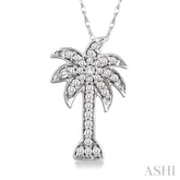 1/4 ctw Palm Tree Round Cut Diamond Pendant in 14K White Gold with Chain