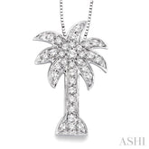 1/2 ctw Round Cut Diamond Palm Tree Pendant in 14K White Gold with Chain