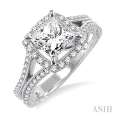1 1/6 ctw Diamond Engagement Ring with 3/4 ct Princess Cut Center Stone in 14K White Gold