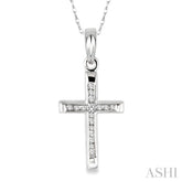 1/10 ctw Single Cut Diamond Cross Pendant in 10K White Gold with Chain