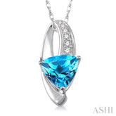 8x8 MM Trillion Cut Blue Topaz and 1/20 ctw Single Cut Diamond Pendant in 10K White Gold with Chain