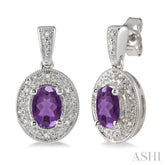 7x5 MM Oval Cut Amethyst and 1/20 ctw Single Cut Diamond Earrings in Sterling Silver